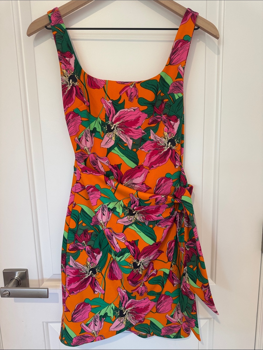Express Vibrant Orange Floral Wrap Mini Dress